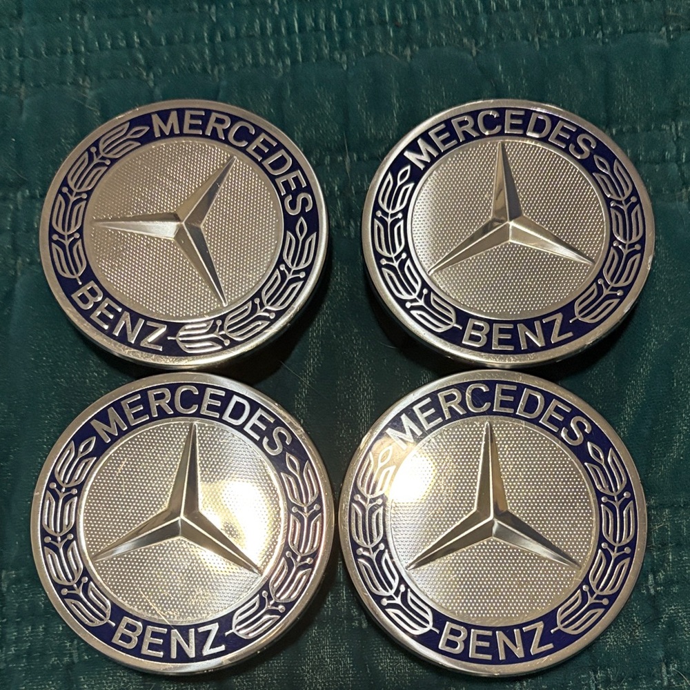 Mercedes-Benz Silver and Blue Wheel Center Caps